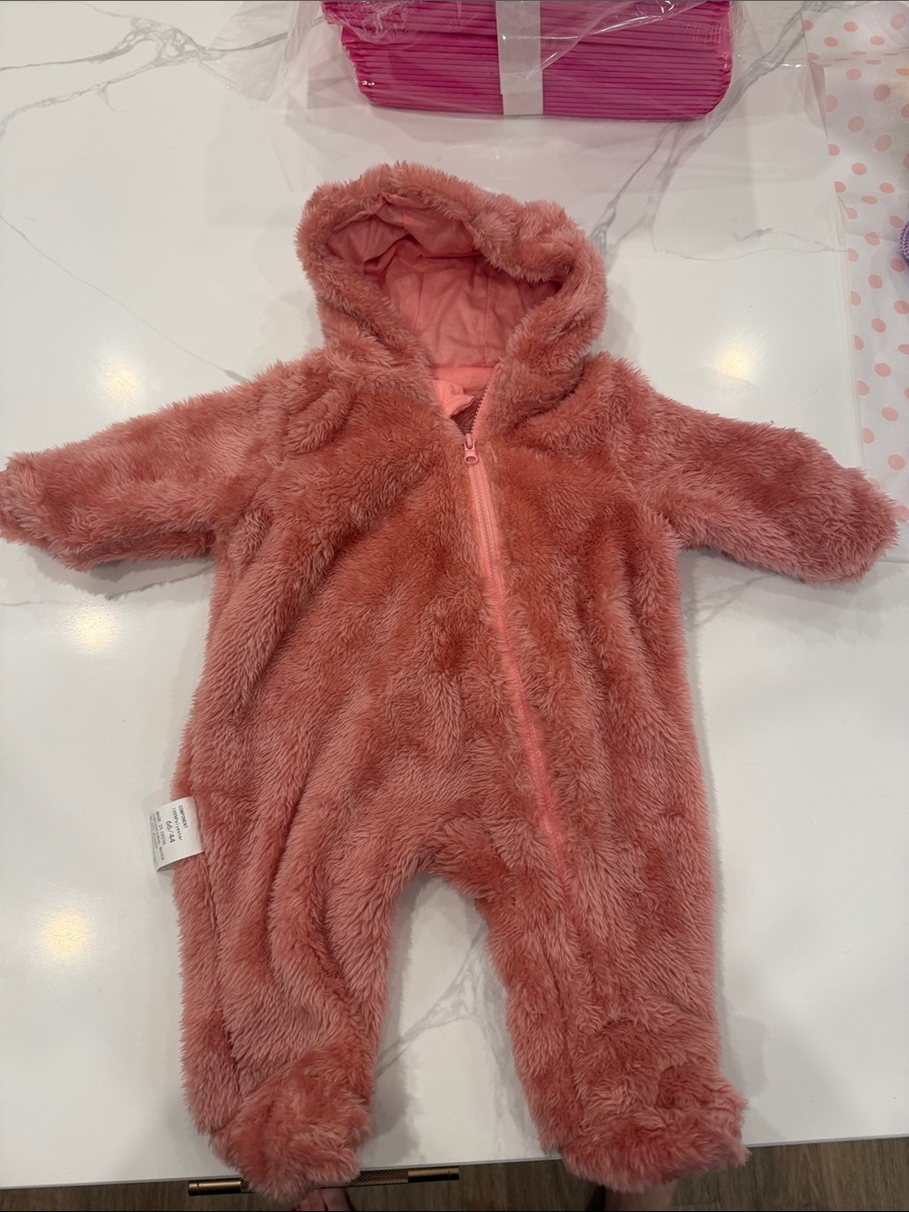 Plush Hooded One-Piece Jumpsuit - Dusty Rose